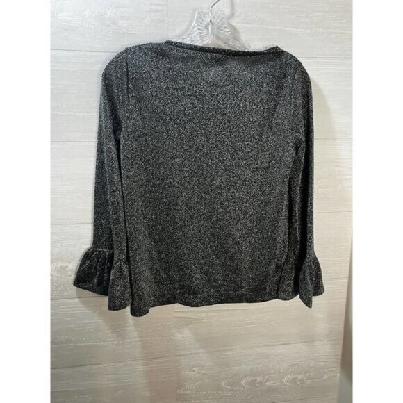 J CREW Silver Metallic Top Long Ruffle Bell‎ Sleeve XS - Picture 4 of 8